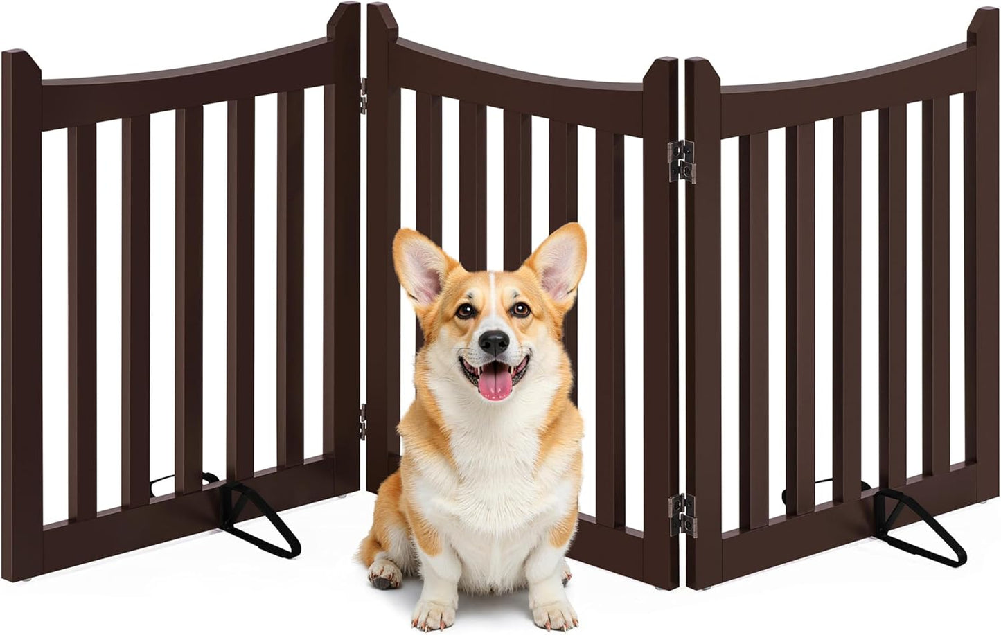 Yaheetech Freestanding Pet Gate 3-Panel Wooden Dog Fence with 2 Support Feet Folding Dog Gate for Indoor, Stairs, Doorways, Halls, Kitchen Wooden Pet Barrier White 36" H