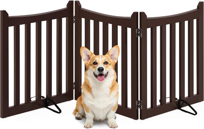 Yaheetech Freestanding Pet Gate 3-Panel Wooden Dog Fence with 2 Support Feet Folding Dog Gate for Indoor, Stairs, Doorways, Halls, Kitchen Wooden Pet Barrier White 36" H