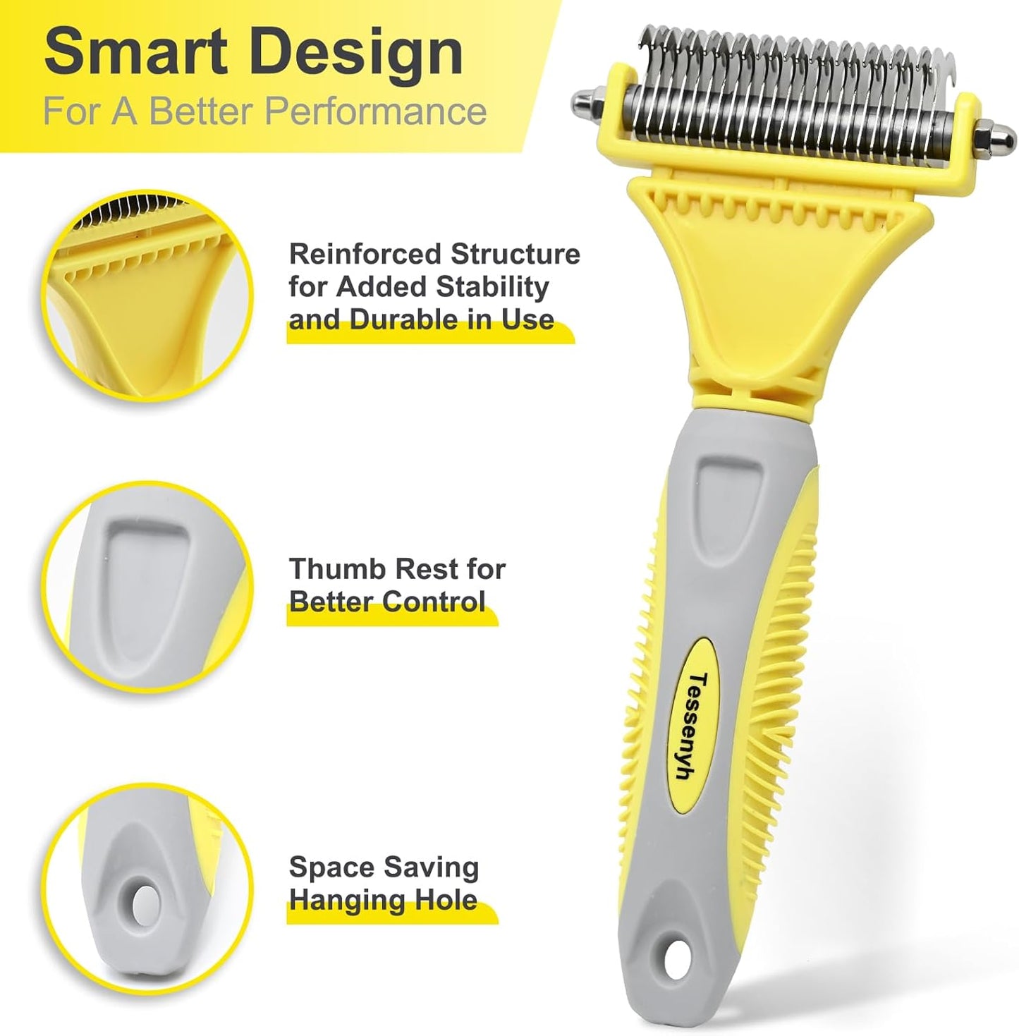 Professional Dog Brush for Shedding, Undercoat Rake for Medium and Long Haired & Double Coated Dogs, Double Sided Design with 12+23 Blades