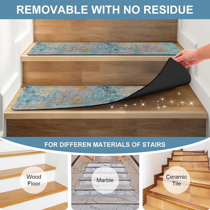 Tiveney Stair Treads Non Slip for Wooden Steps, 15PCS 8"x30" Grey Rubber Backing Stair Runner Mats, Washable Reusable Carpet for Stairs Rugs Indoor Safety Staircase Step Treads for Kids Elders Dogs