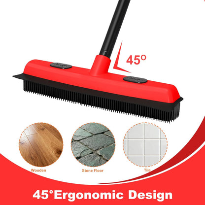 Rubber Broom for Pet Hair Removal with Squeegee, 49Inch Long Iron Handle Design, Portable Lint Remover Brush, Suitable for Carpets, Hardwood Floors and Tile Cleaning.