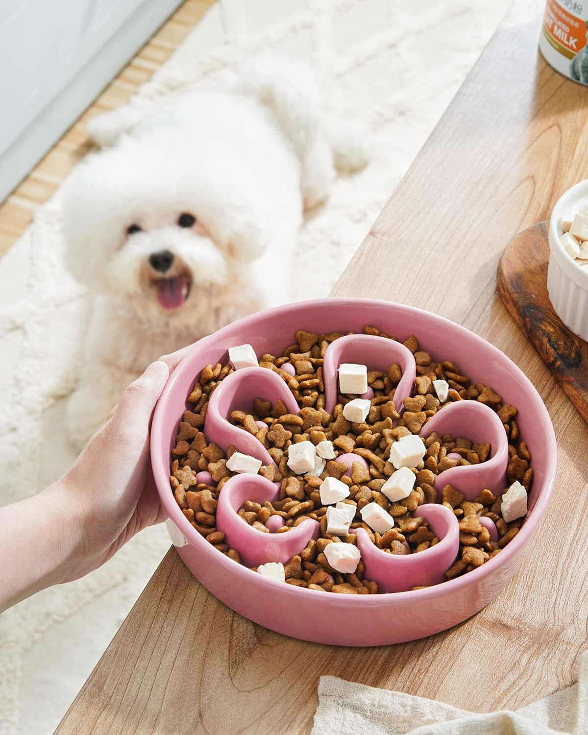 LE TAUCI Dog Bowls Slow Feeder Ceramic, 1.5 Cup Slow Feeding Bowl for Small and Medium Breed, Puzzle Dog Food Bowl for Fast Eater, Maze Purple