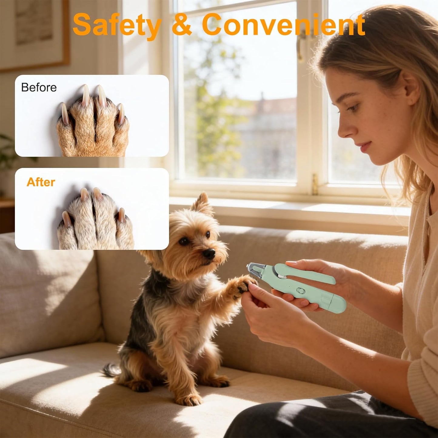 2-in-1 Dog Nail Grinder & Cat Nail Clippers Trimmers for Large Medium Small Dogs Cats Claw Trimmer Quick Sensor with 2 LED Lights Safety Guard USB Rechargeable Dogs Nail Trimmer (White)