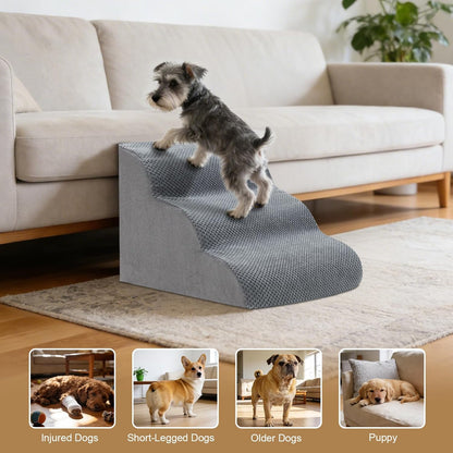 Dog Stairs for Couch, 3 Steps 13.8" H Non-Slip Pet Stair, Balanced Stable Pet Ramp for Small Dogs, Indoor Furniture Step, Gray