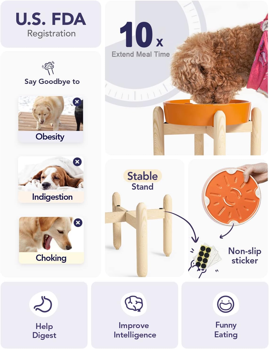 LE TAUCI Dog Bowls Slow Feeder Ceramic, 1.5 Cup Slow Feeding Bowl for Small and Medium Breed, Puzzle Dog Food Bowl for Fast Eater, Maze Purple