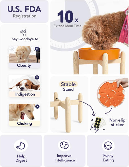 LE TAUCI Dog Bowls Slow Feeder Ceramic, 1.5 Cup Slow Feeding Bowl for Small and Medium Breed, Puzzle Dog Food Bowl for Fast Eater, Maze Purple
