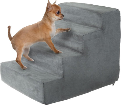 3-Step Pet Stairs - Nonslip Foam Dog and Cat Steps with Removable Zippered Microfiber Cover - 2-Tone Design for Home or Vehicle Use by PETMAKER (Tan)
