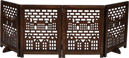 Freestanding Pet Gate for Dogs, Foldable Wooden Dog Gate for House, Indoor Dog Gate for Stair, Doorway, House Design Gates for Dogs Indoor, 72 Inch Wide, (18" x4 Panels 72 inch), Burnt Finish