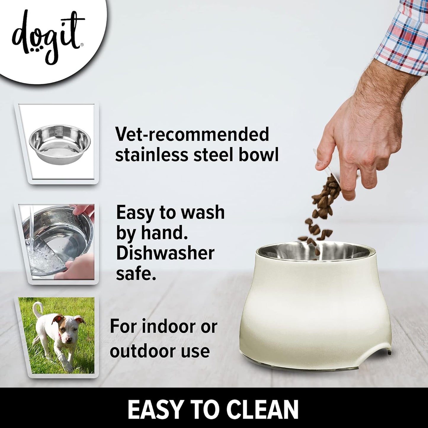 Dogit Elevated Dog Bowl, Stainless Steel Dog Food and Water Bowl for Large Dogs, White, 73753