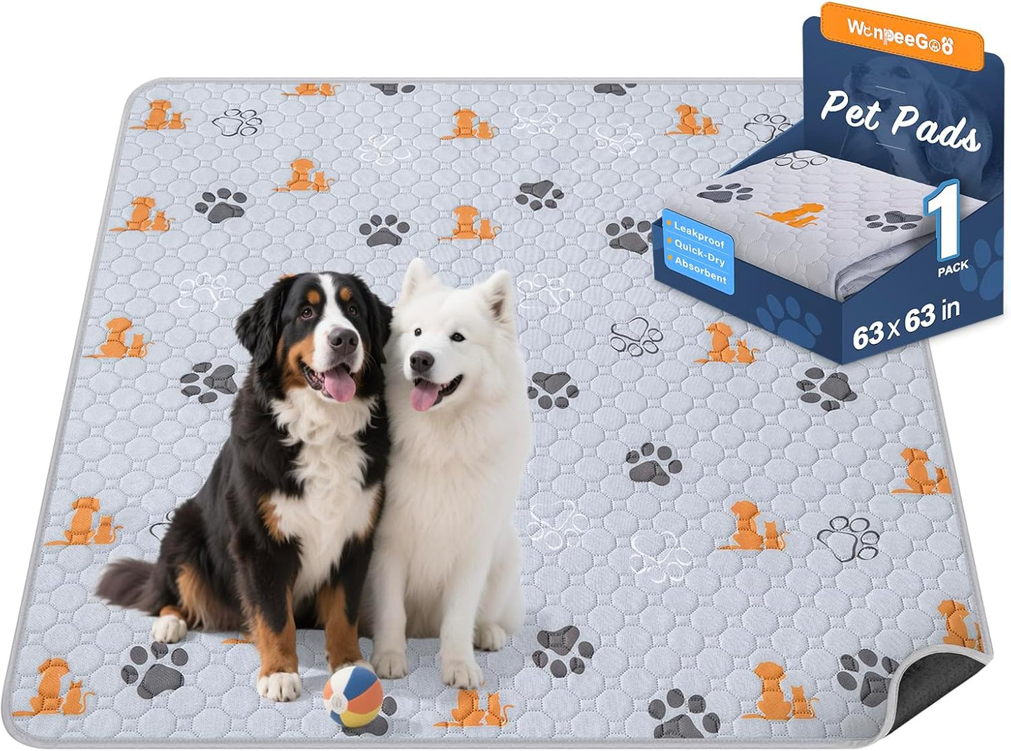 WanpeeGoo Washable Pee Pads for Dogs, 4 Pack Absorbent Reusable Training Dog Pads Pet Puppy Pads, Non-Slip Potty Pads for Whelping, Playpen, Crate, Bed, Grey 18"x24"