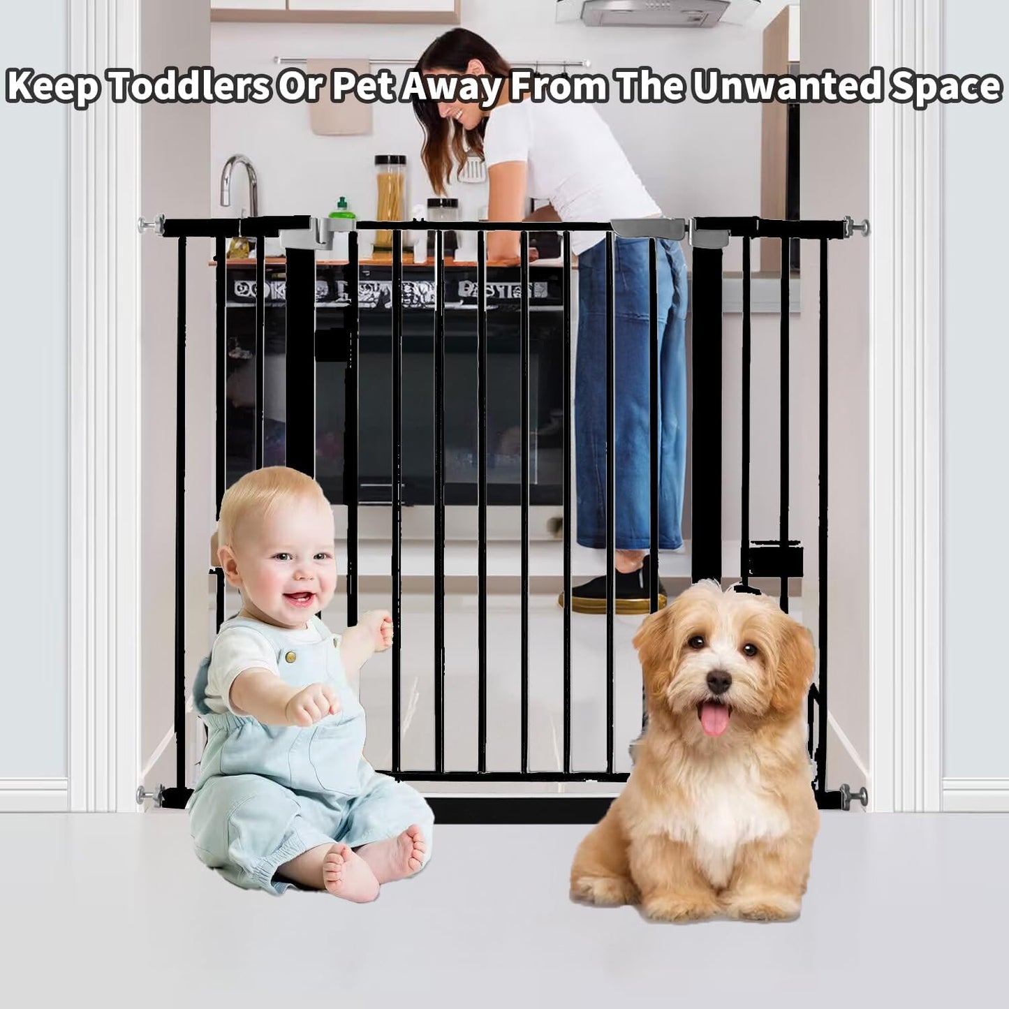 41 Inch Tall Baby Gate Auto Close Dog Gate Adjustable 29.92"-57.48" Wide Pressure Mounted Walk Through Swing Pet Gate for Doorways (White, 29.92"-57.48" Wide)