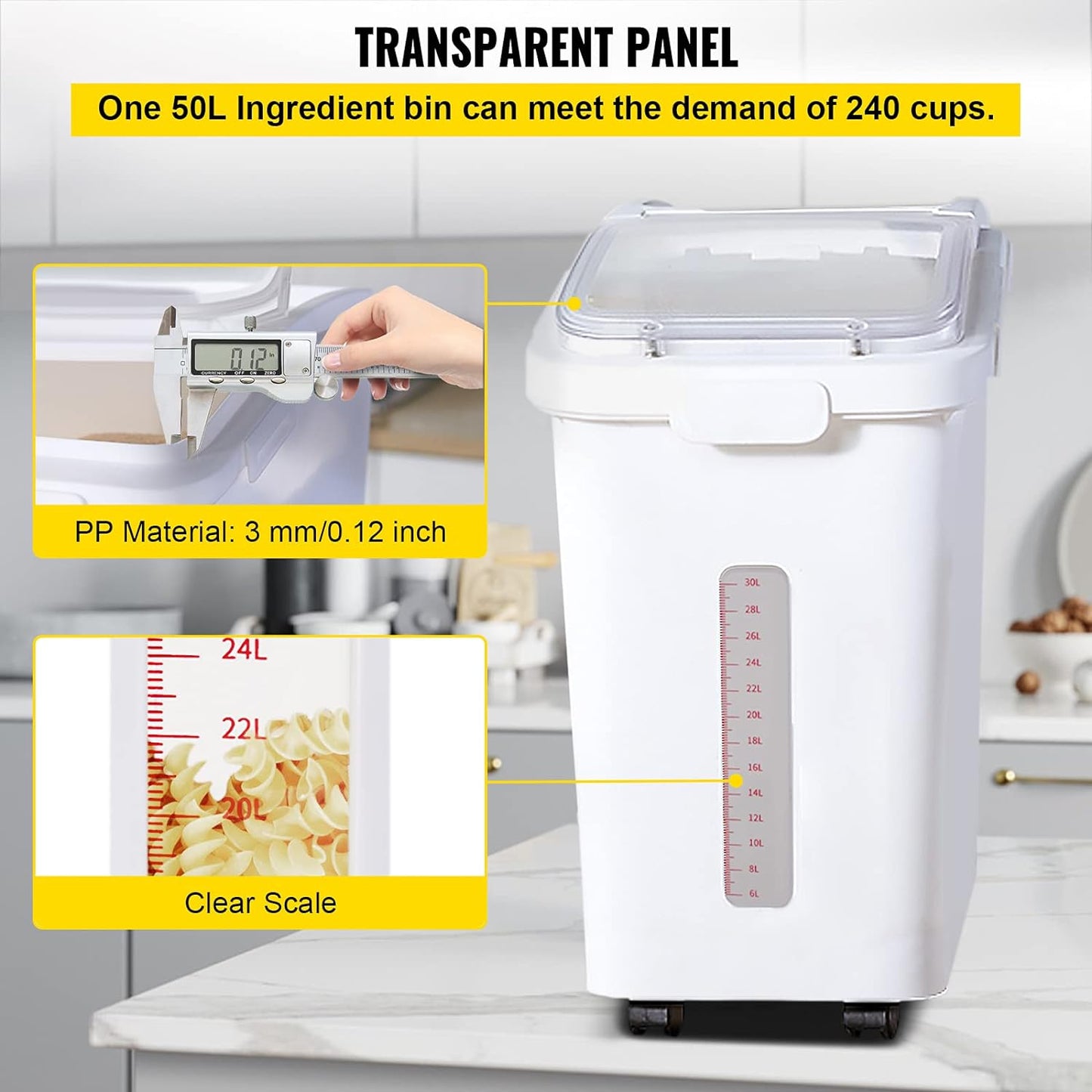 VEVOR Rice Storage Container, 4.5Gallon/20L Capacity Large Dog Food Dispenser Bin, Kitchen Ingredient Grain Cereal Flour Bin, Pet food Containers with Wheels, Measuring Cup, Airtight Lid, 1 Pack