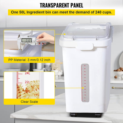 VEVOR Rice Storage Container, 4.5Gallon/20L Capacity Large Dog Food Dispenser Bin, Kitchen Ingredient Grain Cereal Flour Bin, Pet food Containers with Wheels, Measuring Cup, Airtight Lid, 1 Pack