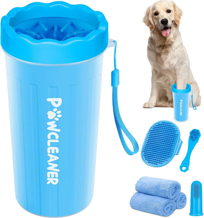 Professional 7 in 1 Dog Paw Cleaner for Dogs & Cats - Includes 1 Portable Paw Washer, 1 Bath Brush, 2 Dog Toothbrushes and 3 Absorbent Towels Note: Fits Paws up to 2 Inches Wide (Small, Blue)