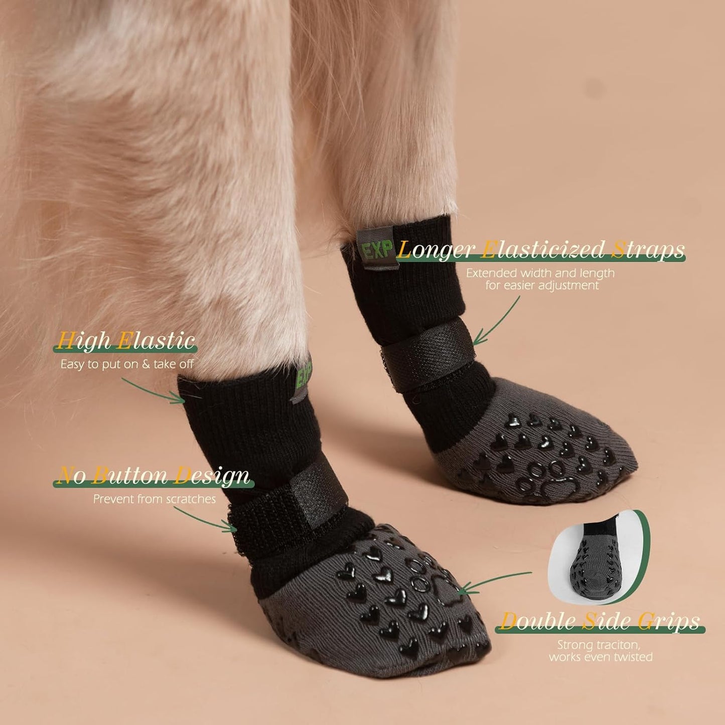 EXPAWLORER Anti Slip Dog Socks to Prevent Licking Paws, Dog Shoes for Hot Pavement Walk, Dog Booties for Hardwood Floors, Dog Boots & Paw Protectors with Grippers for Small Medium Large Senior Dogs M