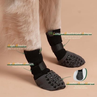 EXPAWLORER Anti Slip Dog Socks to Prevent Licking Paws, Dog Shoes for Hot Pavement Walk, Dog Booties for Hardwood Floors, Dog Boots & Paw Protectors with Grippers for Small Medium Large Senior Dogs M