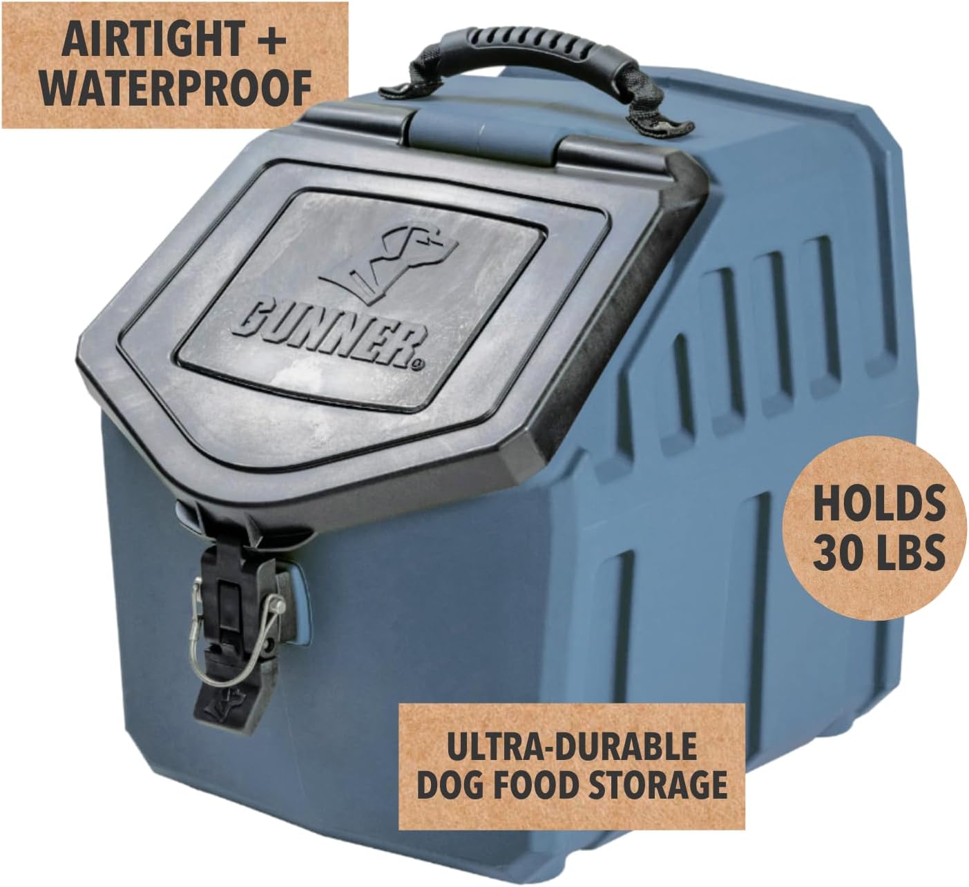 GUNNER 50 lbs Dog Food Storage Container - Waterproof & Airtight Pet Food Bin - Multi-Purpose Container for Dry Food, Corn, Chicken Feed, Treats, Bird Seed, & More - Gunmetal