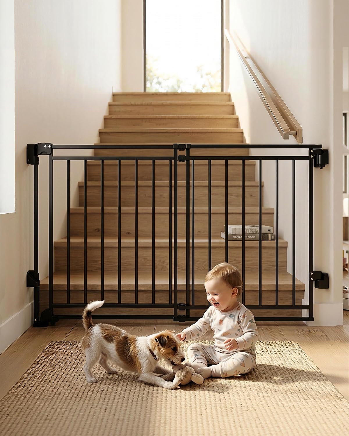 Baby Gate for Stairs & Doorways - Fits Openings 26 to 43 Inches Wide (Must Drill to Install) | 29" Extra Tall with No Bottom Bar | One-Handed Auto-Close Walk-Thru Gate for Kids & Pets, Black