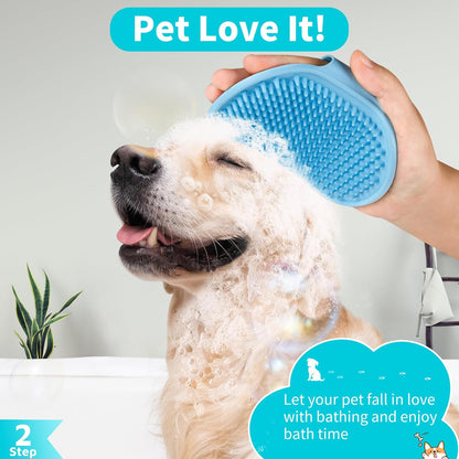 Comotech 3-in-1 Dog Grooming Brush | Adjustable Handle Shampoo Brush & Scrubber for Short & Long Haired Dogs & Cats (Blue Blue White)