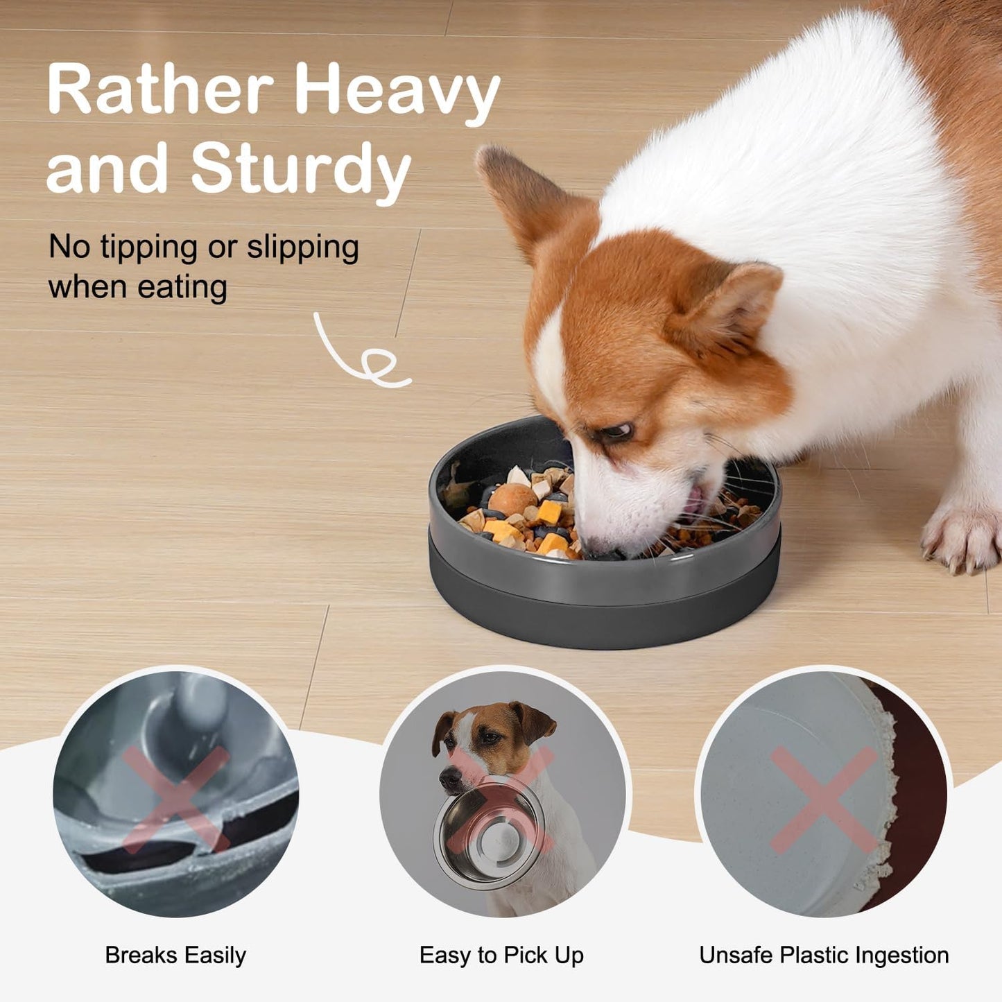 Sted Ceramic Slow Feeder Dog Bowls for Medium Large Breed, Slow Feeding Dog Bowl, Dogs Food Bowls for Fast Eaters, Puzzle Dogs Food Bowl with Silicone Base, Maze Black