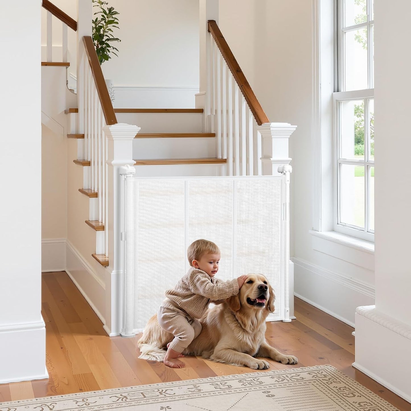 VEVOR Retractable Baby Gate, 34 inch Tall, Extends up to 110 inch Wide, Retractable Gate for Kids or Pets, Mesh Material, Easy to Install for Indoor Stairs, Doorways, Hallways, Playrooms, Gray