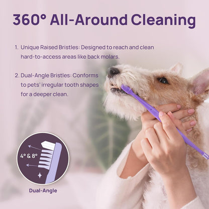HICC PET Toothbrush for Cats & Small Dogs, Vet-Recommended Ergonomic Pet Toothbrush for Easy Teeth Cleaning, Gentle on Gums, Cat & Dog Dental Care, Improves Oral Hygiene. Toothpaste Not Included