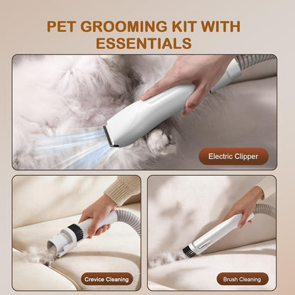 Dog Grooming Vacuum, Dog Grooming Kit with Pet Clipper Nail Grinder, 3 Suction Modes Dog Brush Vacuum with 6 Pet Grooming Tools (White)