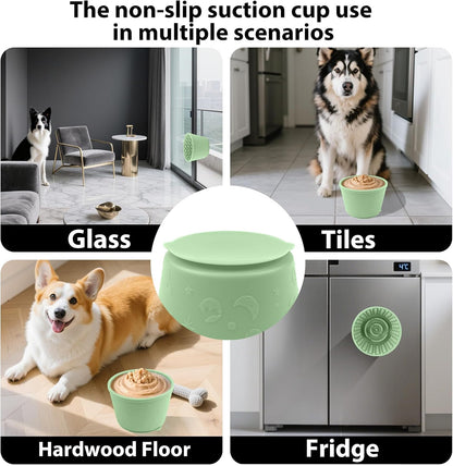 Dog Slow Feeder Lick Bowl - Non-Slip Licking Treat Dispenser for Small Medium Large Dogs, Promotes Anxiety Relief & Prevents Choking, Easy to Clean Feeding Bowl (Green, S)