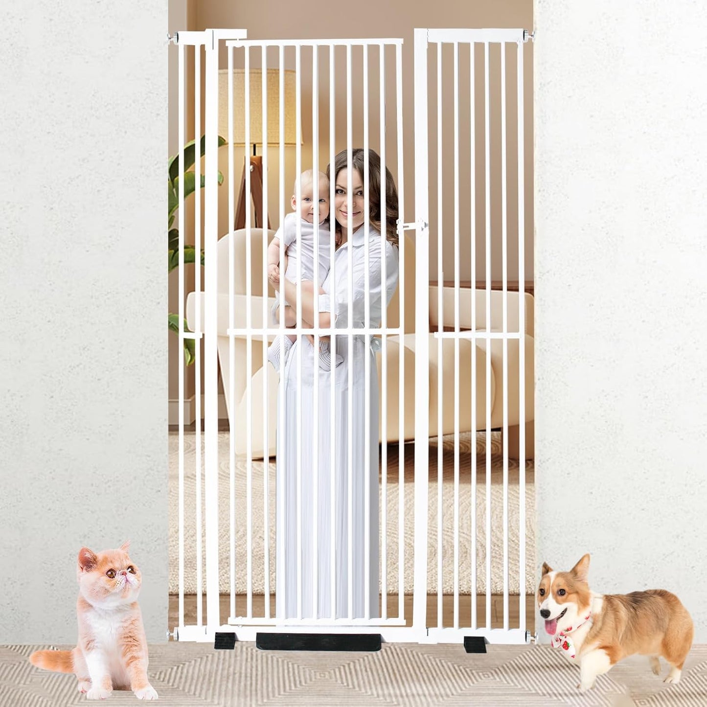 YZHDUXIU Extra Tall Cat Gate,Extra Wide Adjustable Gate,Pressure Mounted Walk Through Swing Safety Dog Pet Gates for Stairs, Doorways, Kitchen (White, 71''Tall*43 ''Wide)