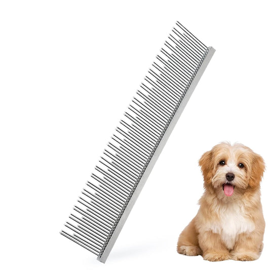 Professional Pet Stainless Steel Comb Long&Short Tooth Dog Dematting Com Flea Comb Pet Grooming Tool for Dogs and Cats Remove Loose Hair Mats Knots Tangles Dirt Fleas 6.1in/15.5cm