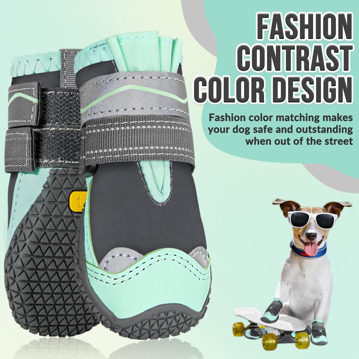SlowTon Dog Shoes for Large Small Medium Dogs - Breathable Dog Boots for Summer Hot Pavement, Paw Protector for Outdoor Walking Winter Snow, Anti-Slip Rubber Dog Booties for Hardwood Floor (Green, 6)