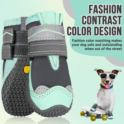 SlowTon Dog Shoes for Large Small Medium Dogs - Breathable Dog Boots for Summer Hot Pavement, Paw Protector for Outdoor Walking Winter Snow, Anti-Slip Rubber Dog Booties for Hardwood Floor (Green, 6)