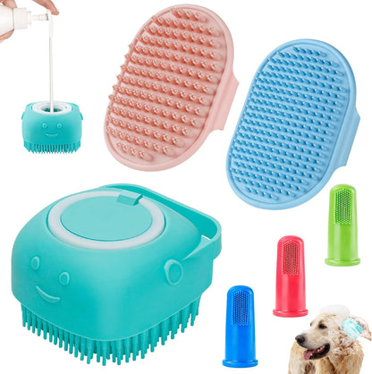 Comotech 3-in-1 Dog Grooming Brush | Adjustable Handle Shampoo Brush & Scrubber for Short & Long Haired Dogs & Cats (Blue Blue White)