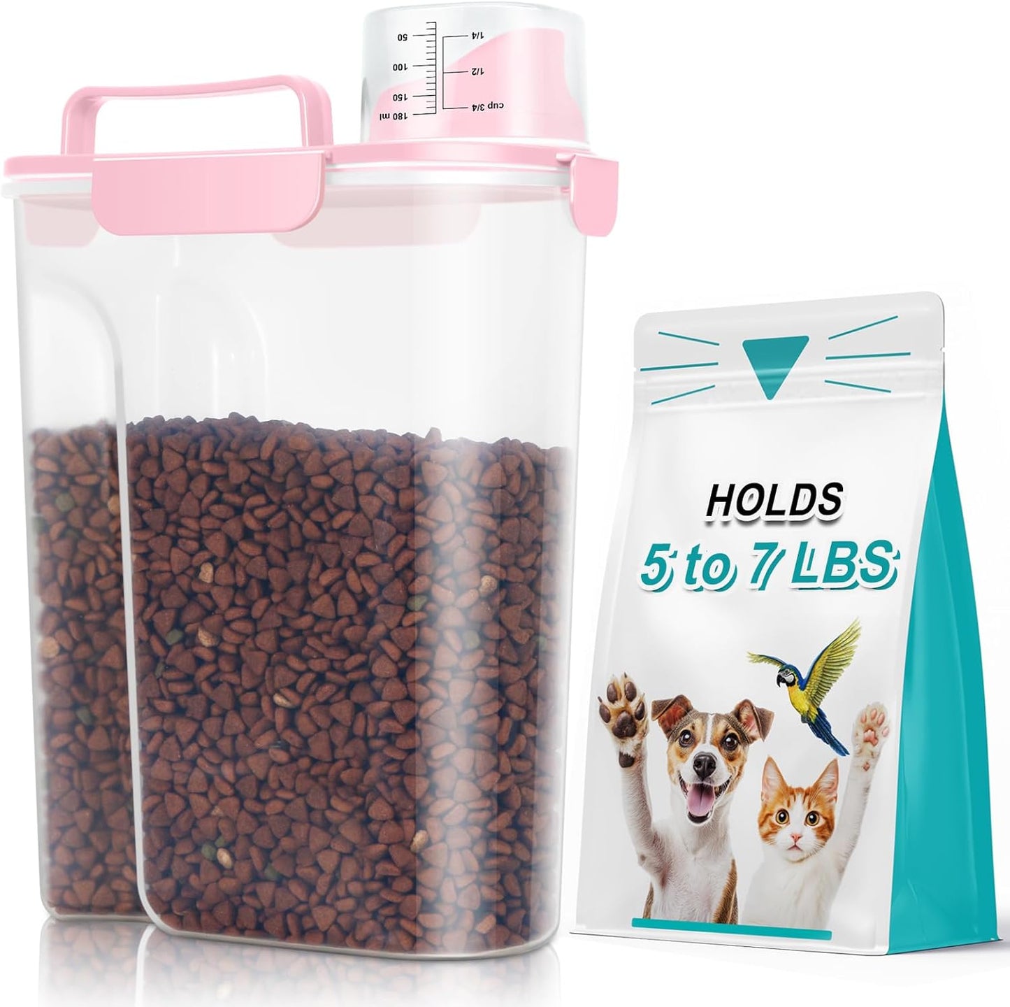 TBMax Dog Food Storage Container 5-7 lbs, Airtight Cat Food Container with Larger Spout & Measuring Cup, Portable Pet Food Storage Dispenser for Small Animal Kibble Storage, Bird Seed Container