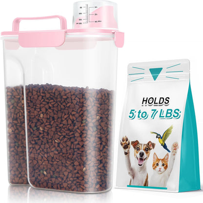 TBMax Dog Food Storage Container 5-7 lbs, Airtight Cat Food Container with Larger Spout & Measuring Cup, Portable Pet Food Storage Dispenser for Small Animal Kibble Storage, Bird Seed Container