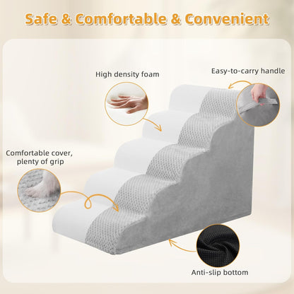 Dog Stairs Ramp, Curved 3-Step Dog Steps for Small Dogs and Cats, Pet Stairs for High Beds and Couch with Anti-Slip Washable Cover and Durable High Density Foam, Dark Grey