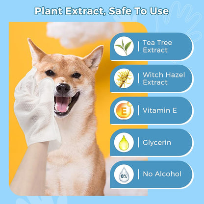 Vannon Extra Thick Pet Bathing Wipes for Dogs & Cats, Cleaning & Odor-Controlling Grooming Gloves, Nourish Fur Glove Wipes for Daily Care and Traveling, Rinse Free, Unscented, 6 PCS