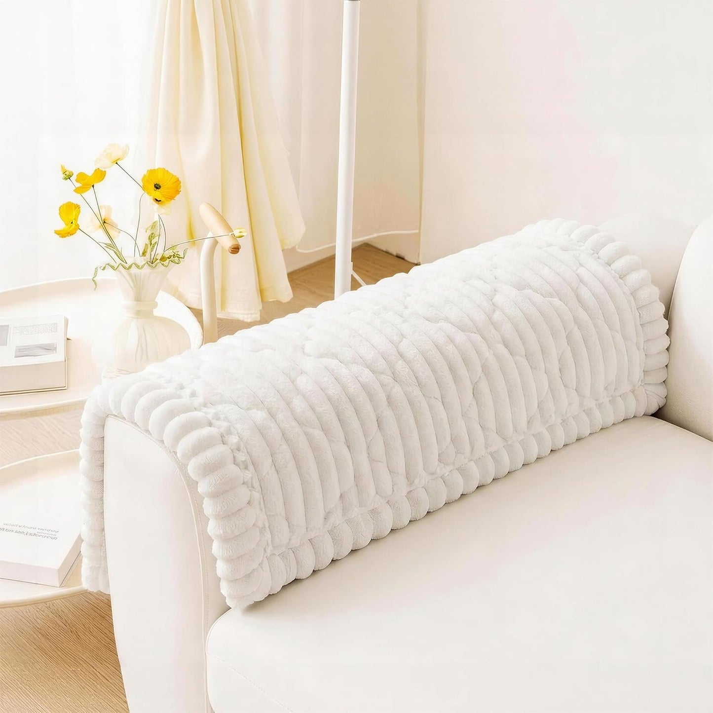 PuTian 100% Waterproof Fuzzy Couch Cover for Dogs Washable Non-Slip Furniture Cover Pet Friendly Dog Mat for Couches and Sofas White 27.6''x59'' 70cmx150cm