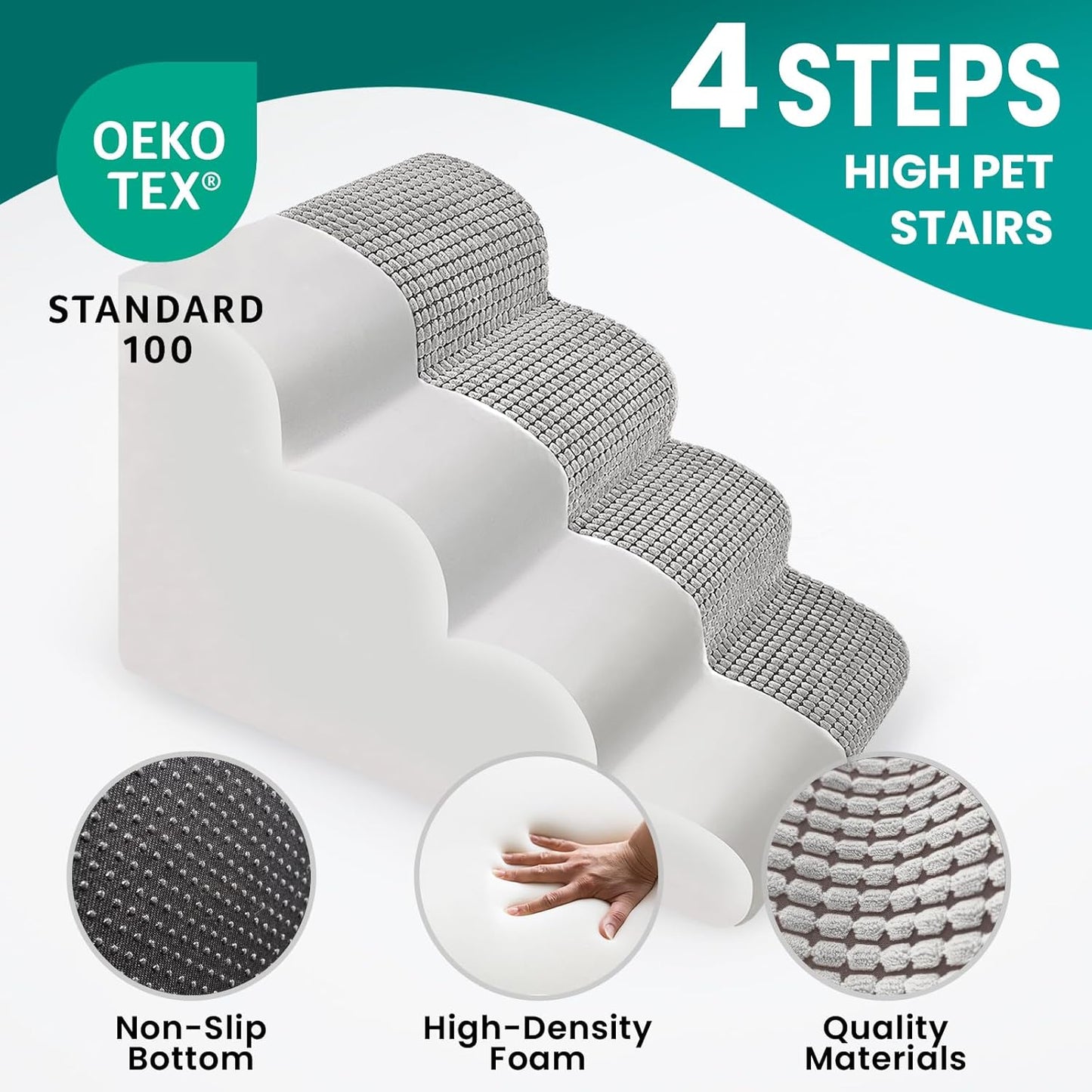 Dog Stairs for Bed 15.8'' H, 3 Step Dog Ramp for Small Dogs and Cats, Curved Dogs Steps for Sofa Couch or Chair, Portable Pet Stairs for High Bed Climbing, Non-Slip Balanced Pet Step Indoor, Brown