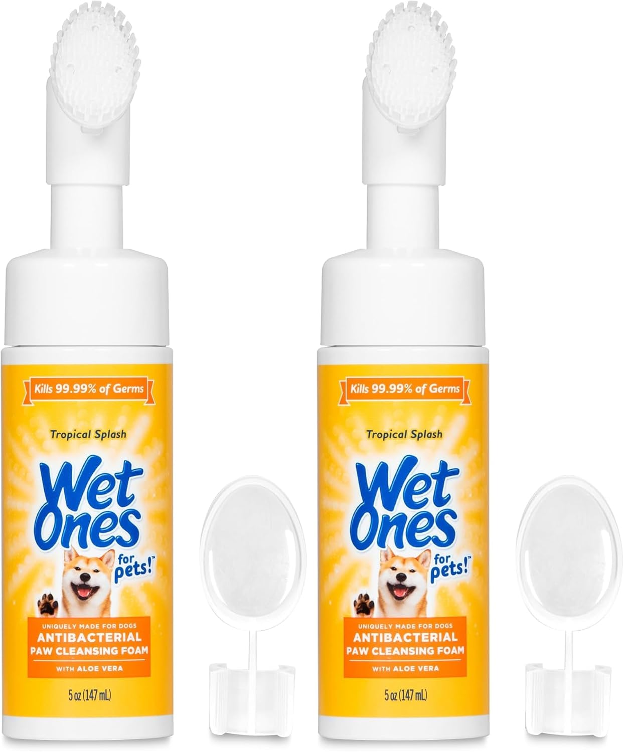 Wet Ones for Pets Antibacterial Dog Paw Cleaner with Built-in Scrubber Brush, Tropical Splash Scent - Foaming Cleanser for Dog Paws - Paw Washer & Grooming Care, 5 Ounce