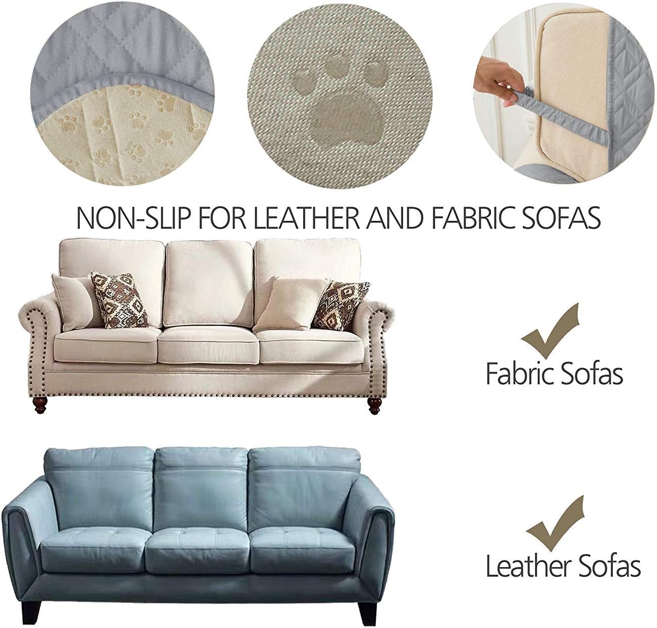 Ameritex Couch Sofa Slipcover 100% Waterproof Nonslip Quilted Furniture Protector for Dogs, Children, Pets, Machine Washable (Beige, 68")