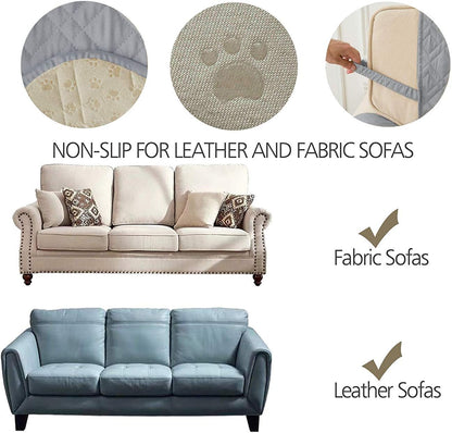 Ameritex Couch Sofa Slipcover 100% Waterproof Nonslip Quilted Furniture Protector for Dogs, Children, Pets, Machine Washable (Beige, 68")