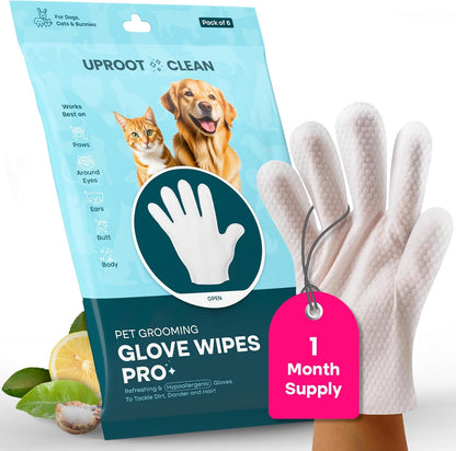 Uproot QuickClean Gloves Pro: Extra-Thick Pet Glove Wipes for Dogs & Cats - Easy Wipe Paws, Eyes, Ears, Butt, & Body - Lick-Safe for Cats & Dogs - Cleaning, Deodorizing & Grooming (20 Pack)