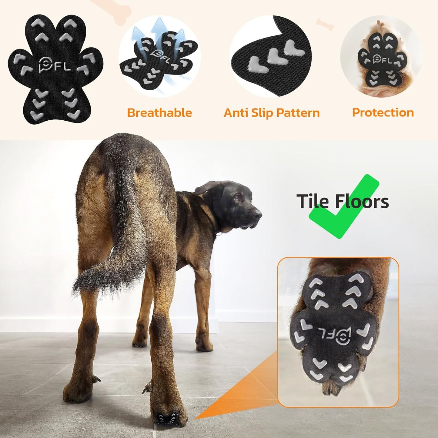 Anti Slip Dog Paw Protector Pads for Senior Dogs, Paw Pads for Dogs Traction, Disposable Self Adhesive Paw Grips for Old Dog on Slippery Hardwood Floor, Black 12 Sets (48pcs) XXL 61-80lbs