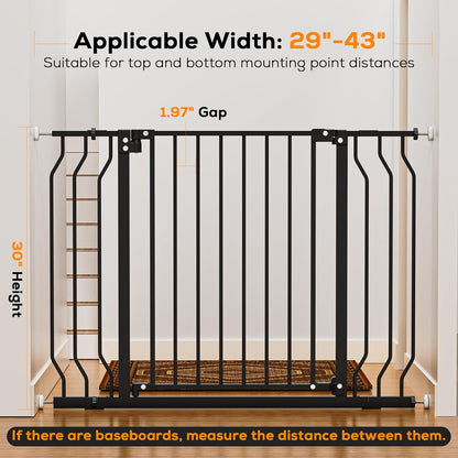 29-43" Baby Gate for Stairs, Baby Safety Essentials, Auto Close Gate for Doorways, Easy Install Pressure Mounted Dog Gate Indoor, Pet Gates for Dogs, White