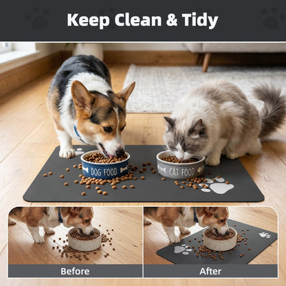 PADOOR Pet Feeding Mat-Absorbent Dog Mat for Food and Water Bowl-No Stains Easy Clean Dog Food Mat-Quick Dry Water Dispenser-Puppy Supplies Accessories