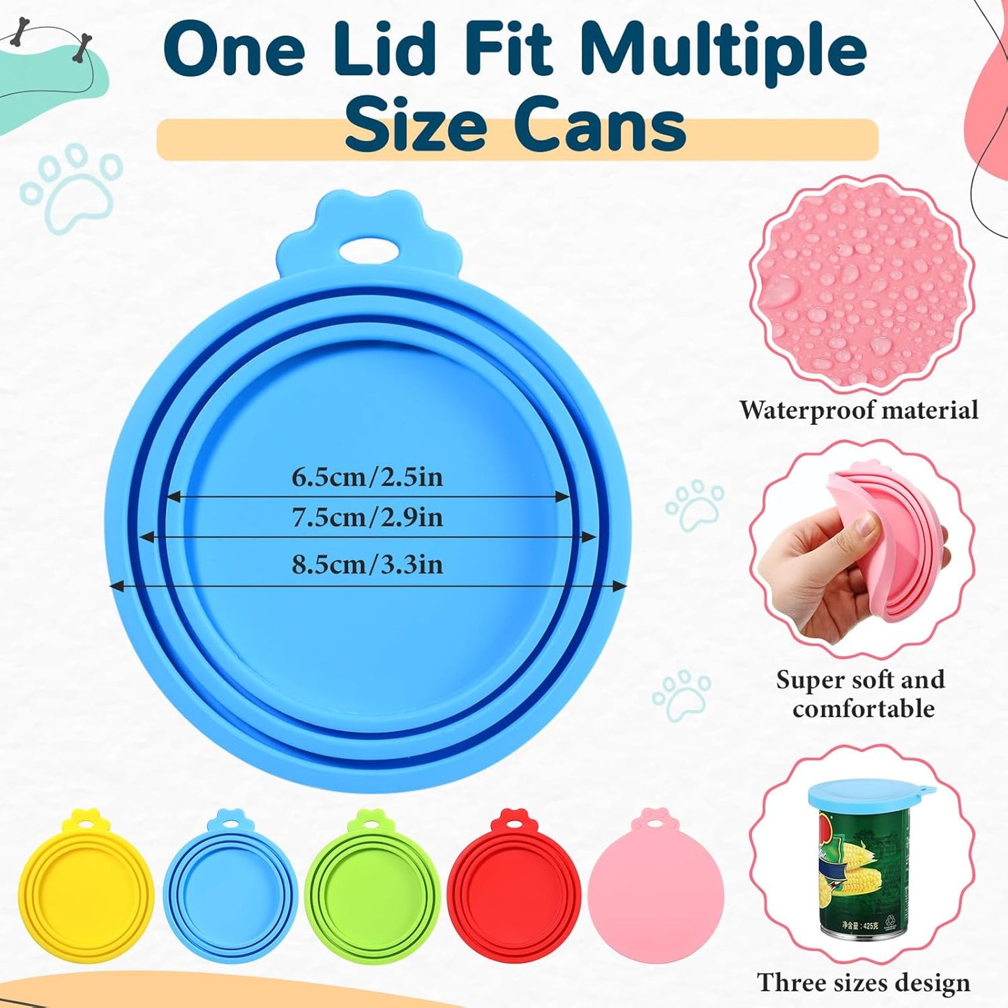 Uiifan 8 Pcs Cat Food Can Covers Lids Set, Silicone Pet Food Can Lids with Multi-Function Cat Foods Spoon and Opener, Silicone Wet Foods Spoon for Cats and Dogs(Pink)