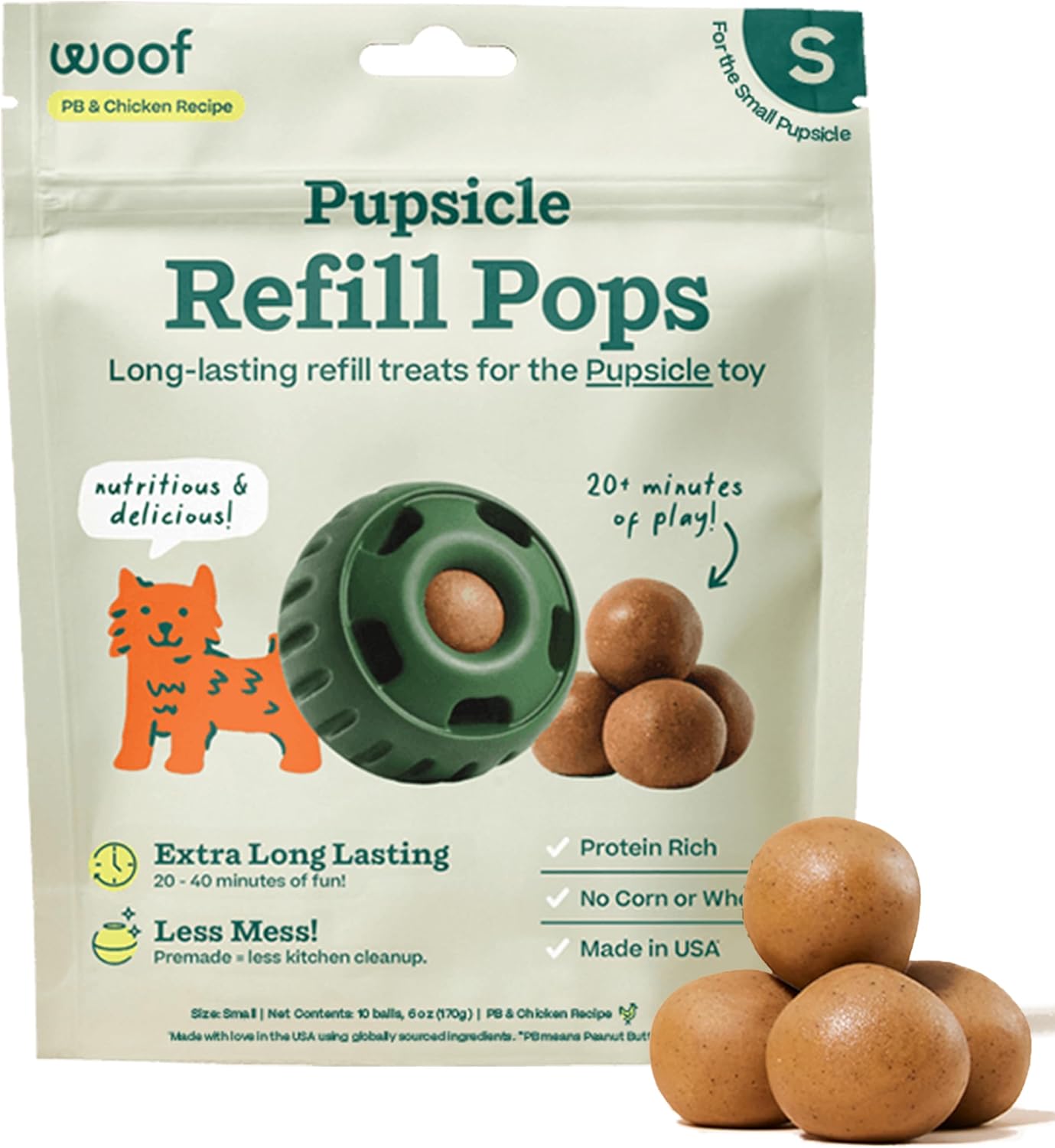 WOOF Pupsicle Refill Pops - Low-Mess Dog Snacks - with Peanut Butter and Beef - Dog Treats - Long Lasting - Large Pops - 7 Count