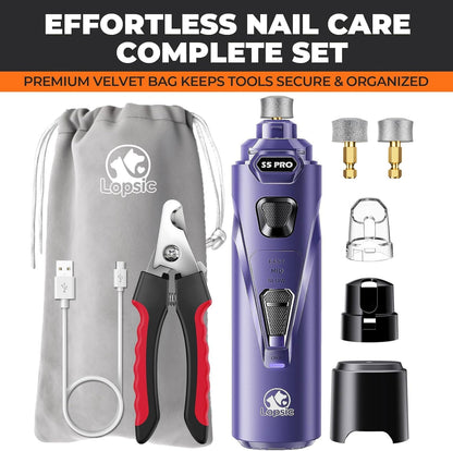 Whisper Quiet Dog Nail Grinder with 4 LED Lights, Safe & Stress-Free for Sensitive Dogs Cats of All Breeds & Sizes, 3 Grinding Bits, 3-Speed, Pet Nail Trimmers, Rechargeable Painless Grooming Kit