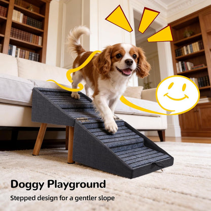 17.13" H Dog Stairs for Small Dogs, 2-in-1 Pet Steps & Ottoman - Foldable Dog Stairs for Couch, Non-Slip Wooden Pet Stairs for Puppy Senior Injured Dogs